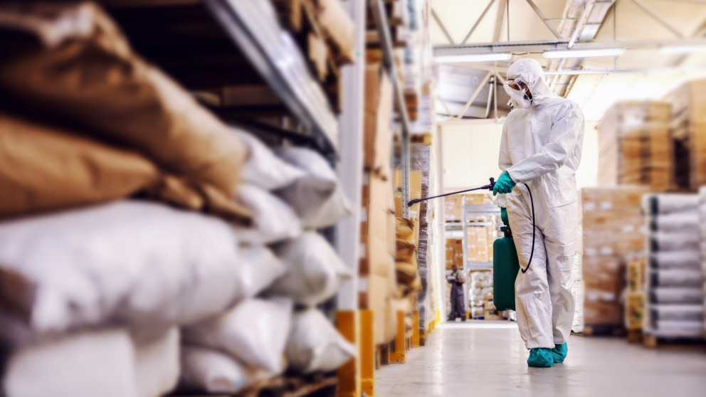Disinfection in a warehouse: the Corona pandemic is impacting many areas of life.